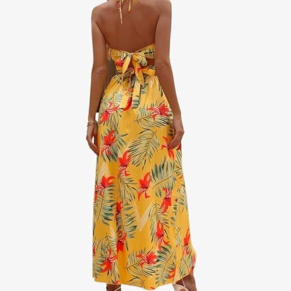 Yellow Green Backless Halter Sundress - Picture 6 of 7